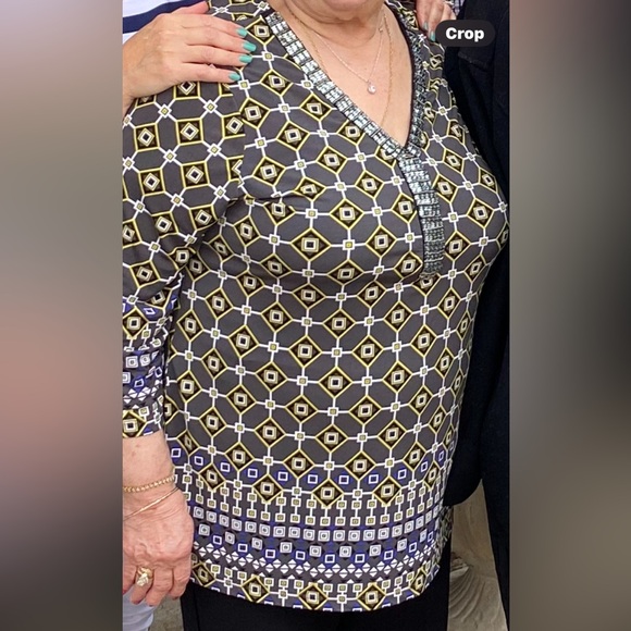 JM Collection woman’s bling front V neck 3/4 sleeve beaded top blouse tunic - Picture 13 of 13